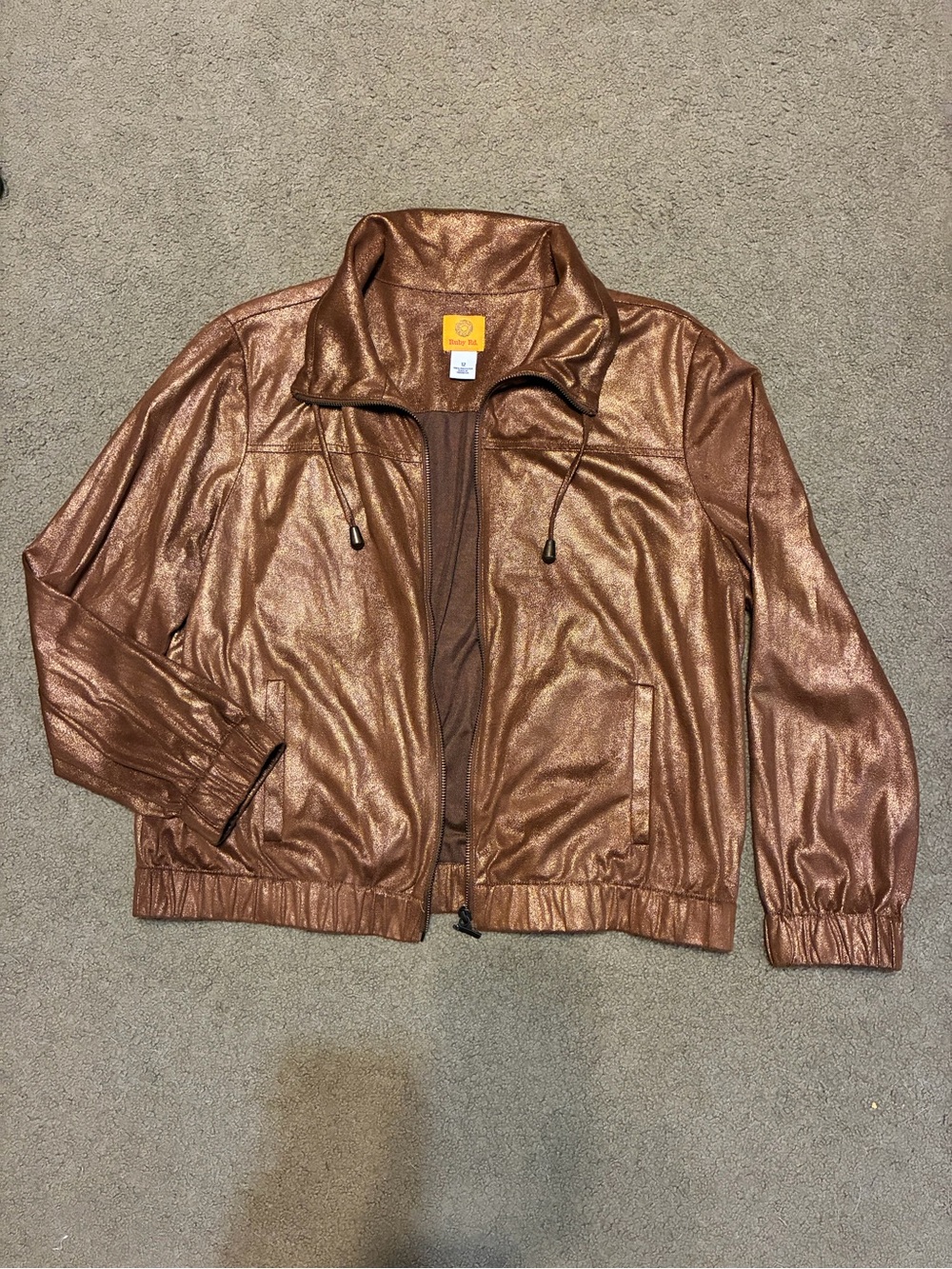 Ruby Rd Woman’s Size 12 Zip Up Jacket Bronze Gold Metallic Soft Lightweight Coat